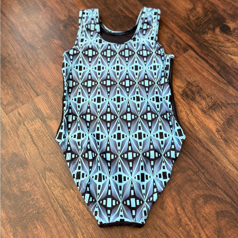 Plum Practicewear Leotard Geometric Black And Blue Size Child M Gymnastics - Picture 9 of 9